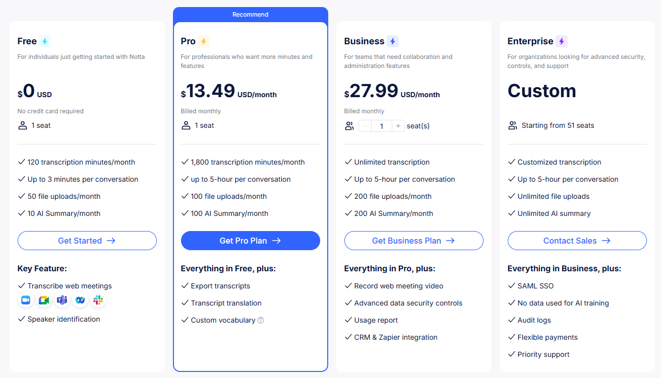 Notta Pricing