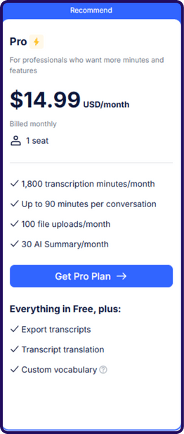 Notta Pro Plan | Notta Pricing