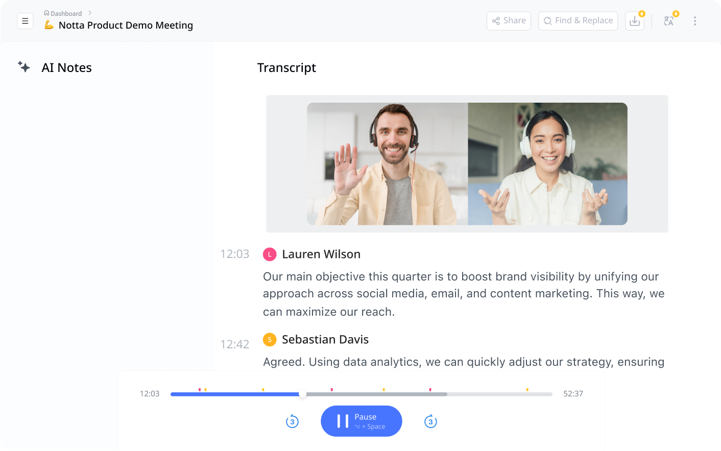 Online meeting with AI summary, Notta AI | ai meeting assistants for microsoft team