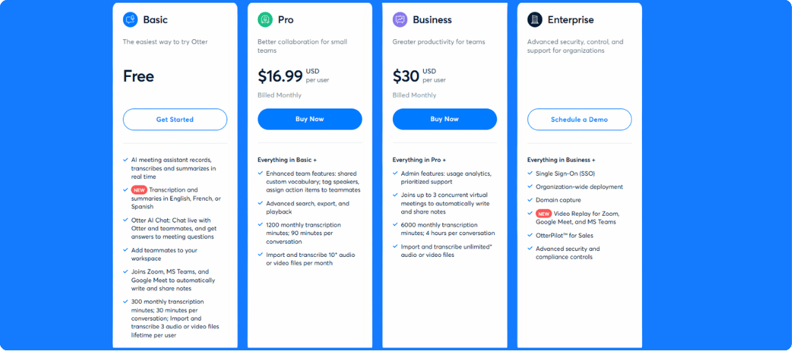Otter AI Pricing Plan | Otter ai Vs Descript Vs Jamie