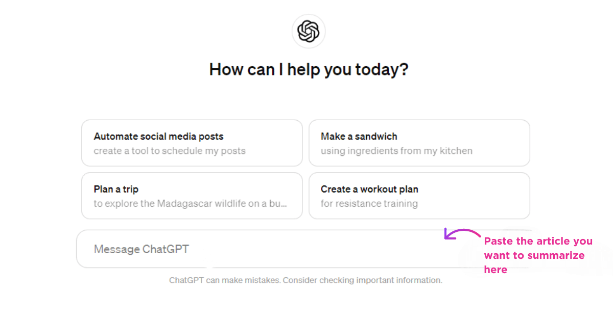 Paste your article here to summarize | how to use chatgpt to summarize an article 