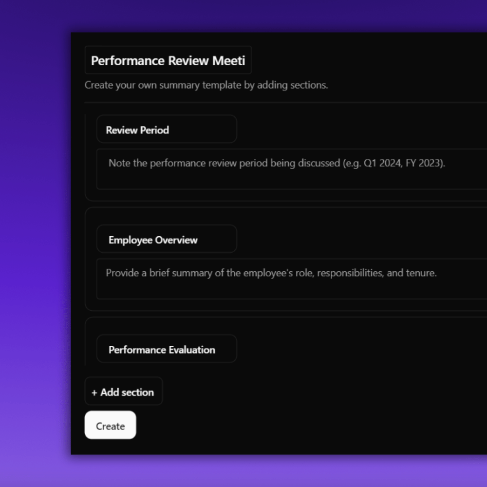 Performance Review Meeting Minutes template automation with jamie meeting tool