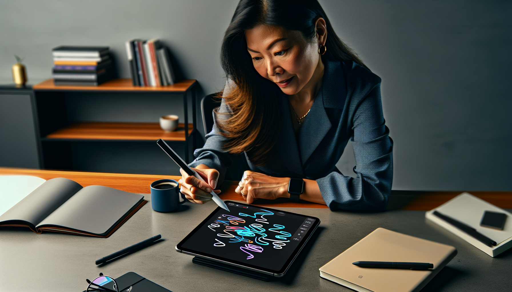 Photo of a person using a note-taking app and stylus for digital notes