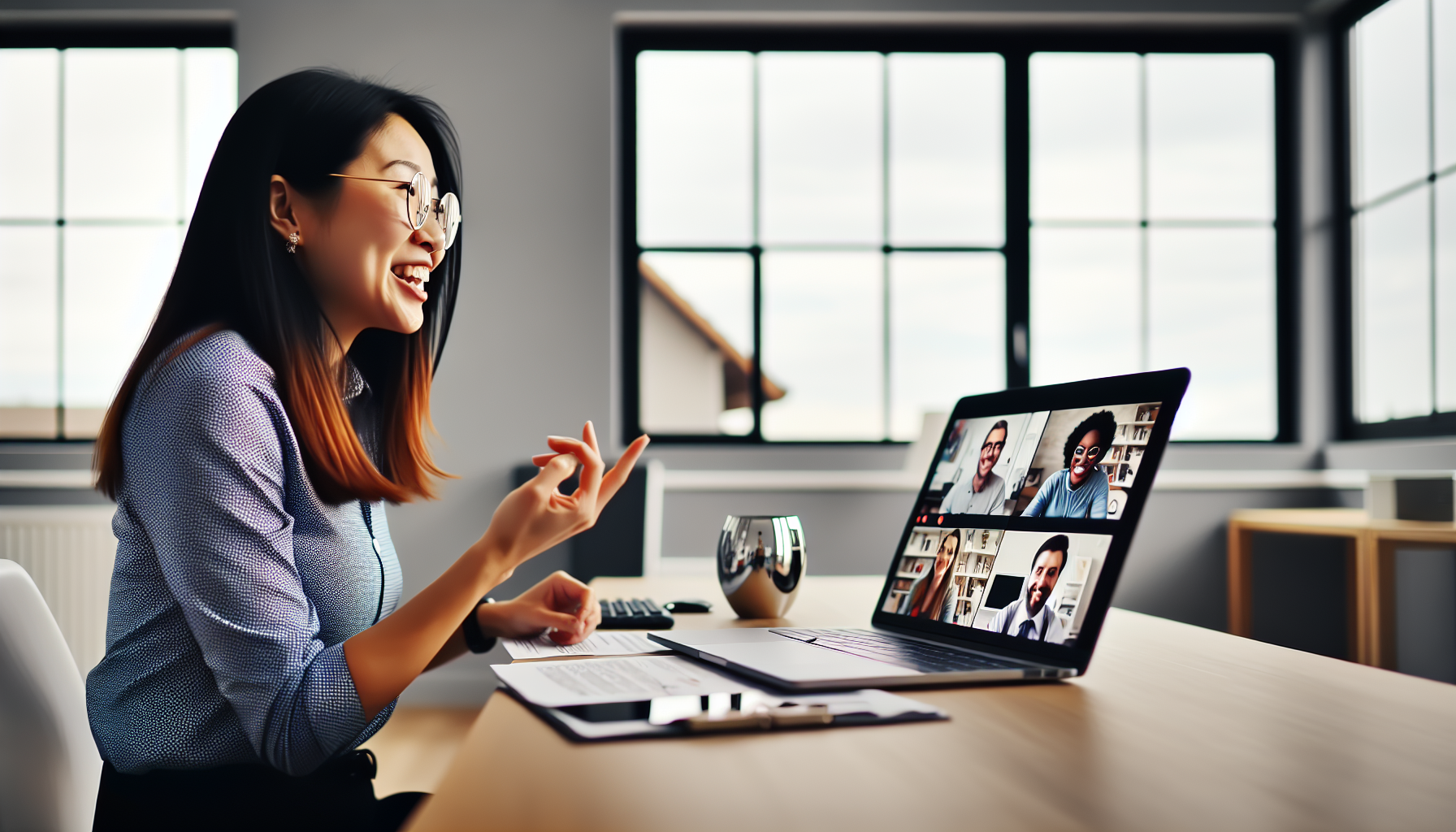 Photo of a team conducting a cross-functional meeting via video conferencing