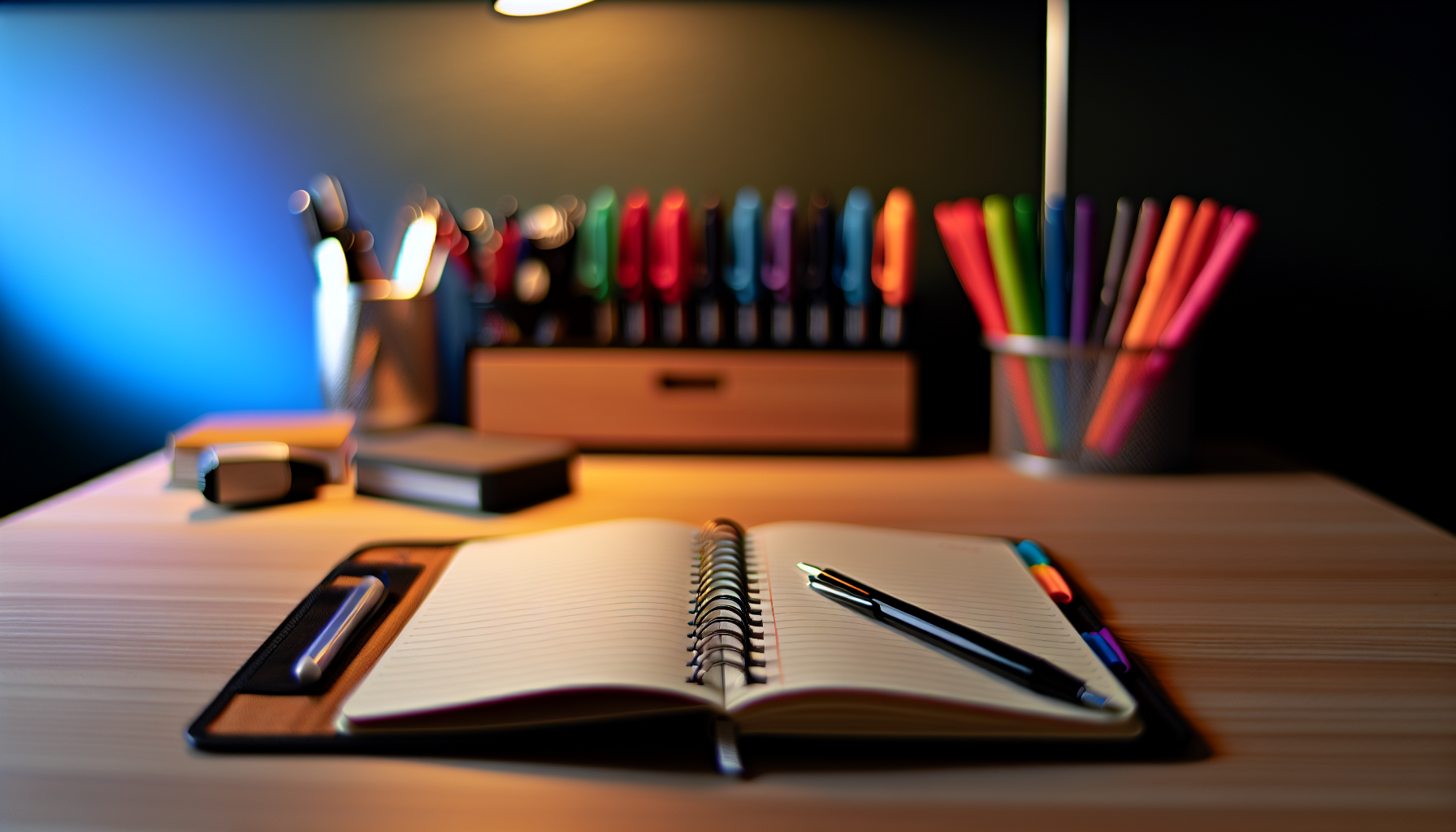 Photo of a well-organized note-taking workspace