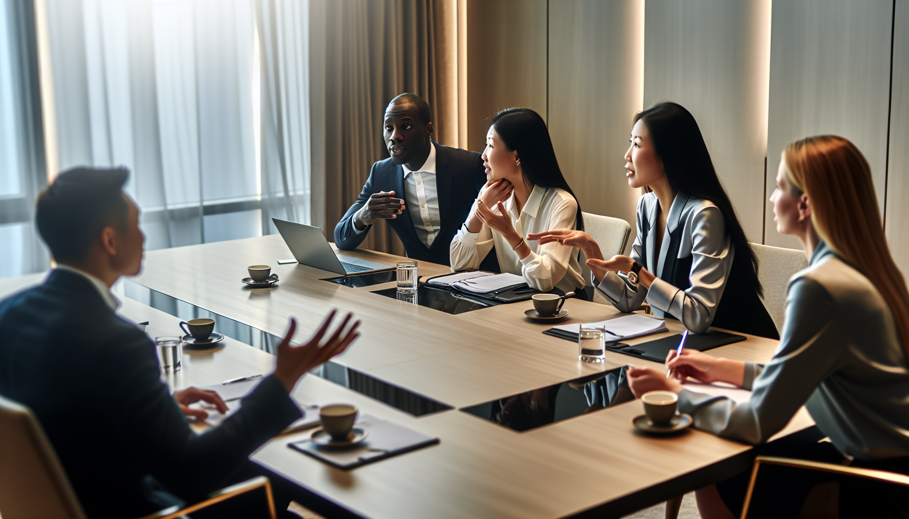 Professional business meeting with diverse group of attendees