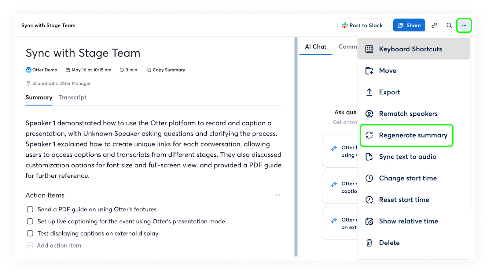 Regenerate the summary â Help Center | interview transcription software