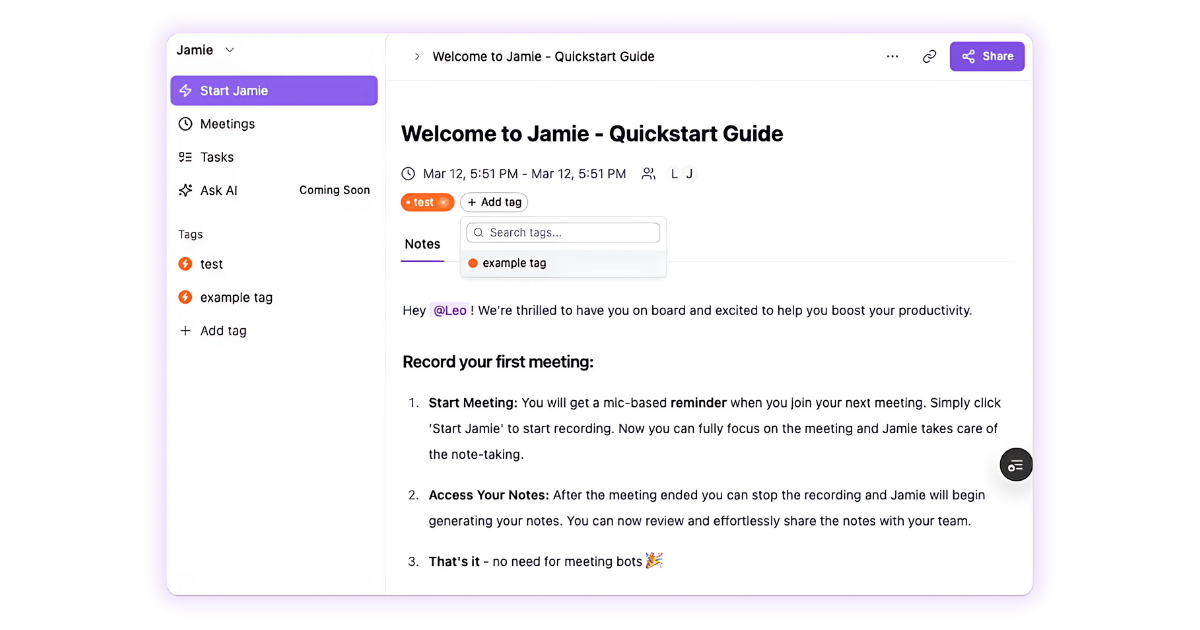 Smart Labels for Organising & Finding Notes Fast by Jamie an ai meeting assistants for zoom