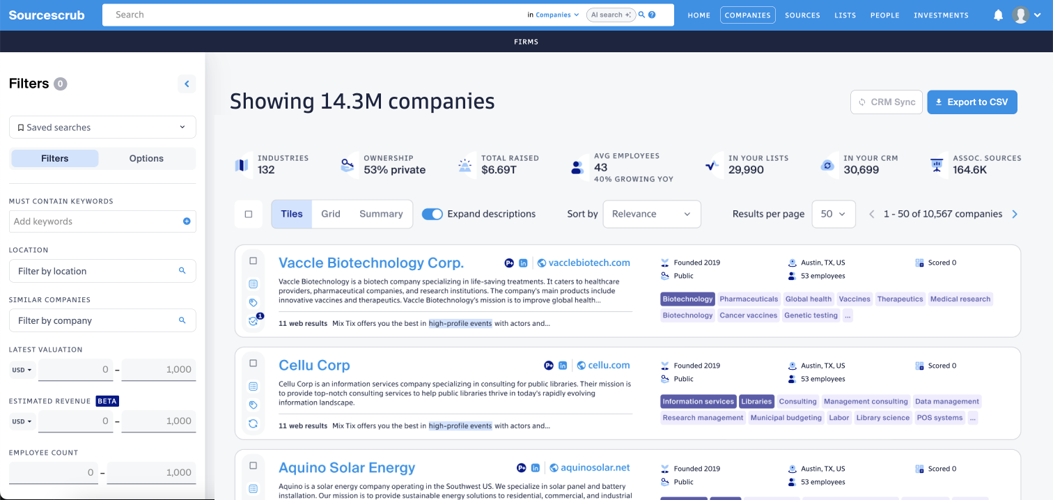Sourcescrub Dashboard