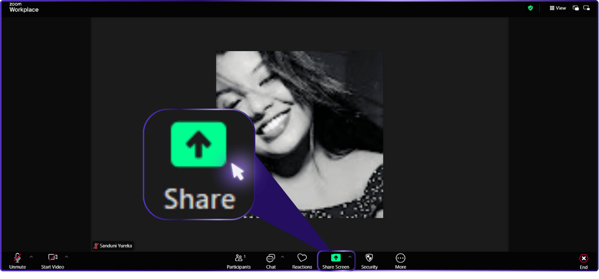 Step 01: Click "Share Screen" in your meeting controls. | how to share a screen on zoom