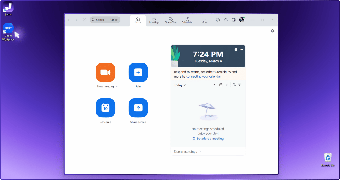 Step 01: Open the Zoom desktop app. | how to share a screen on zoom