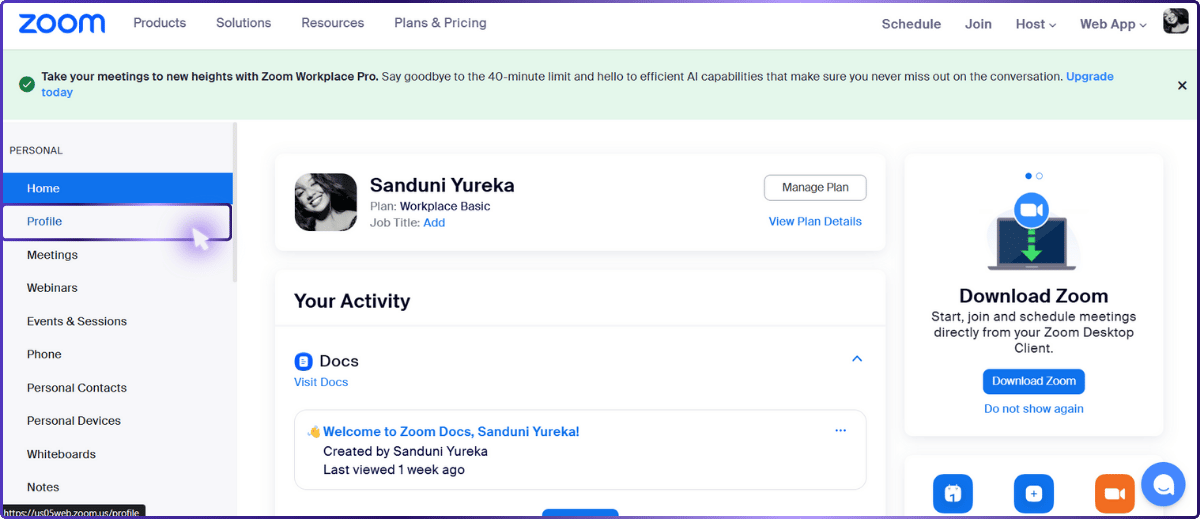 Step 02: Look for the 'Profile' section and click on it. | how to change name on zoom