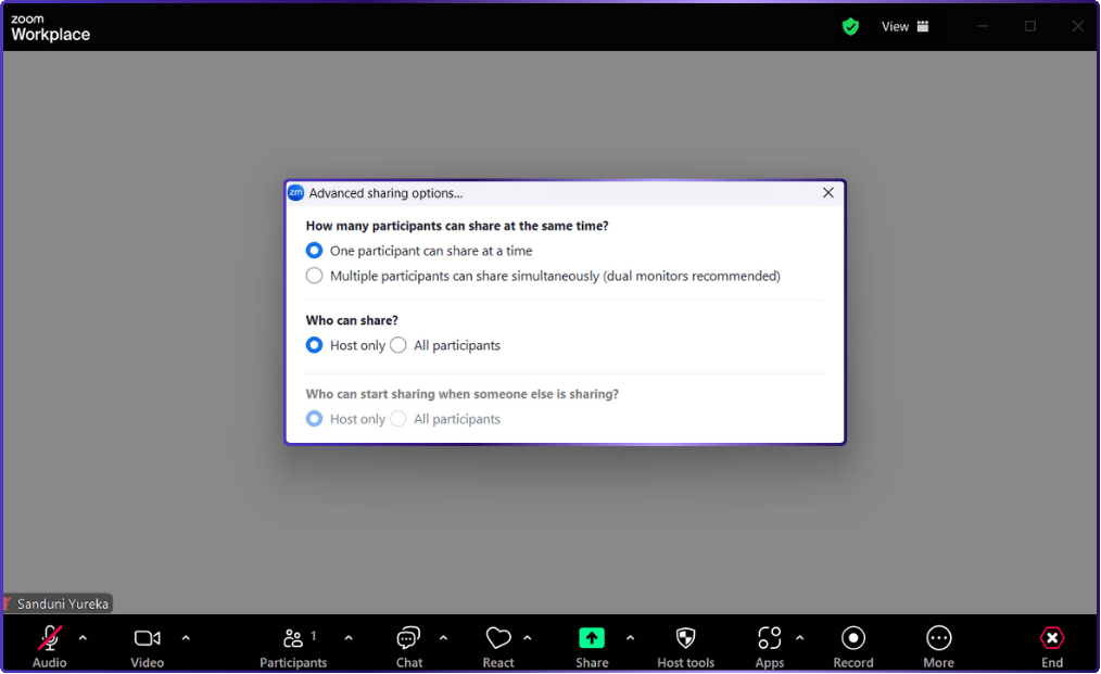 Step 04: Click Advanced Sharing Options (a pop-up window will appear). | how to share a screen on zoom