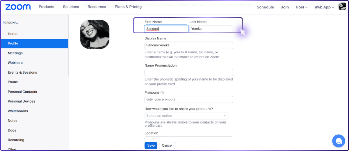 Step 04: Now you can type in your new first and last name. | how to change name on zoom