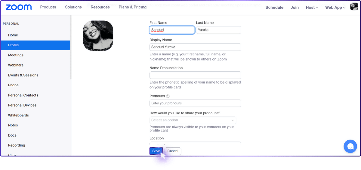 Step 05: Don't forget to click 'Save' or your changes won't stick! | how to change name on zoom