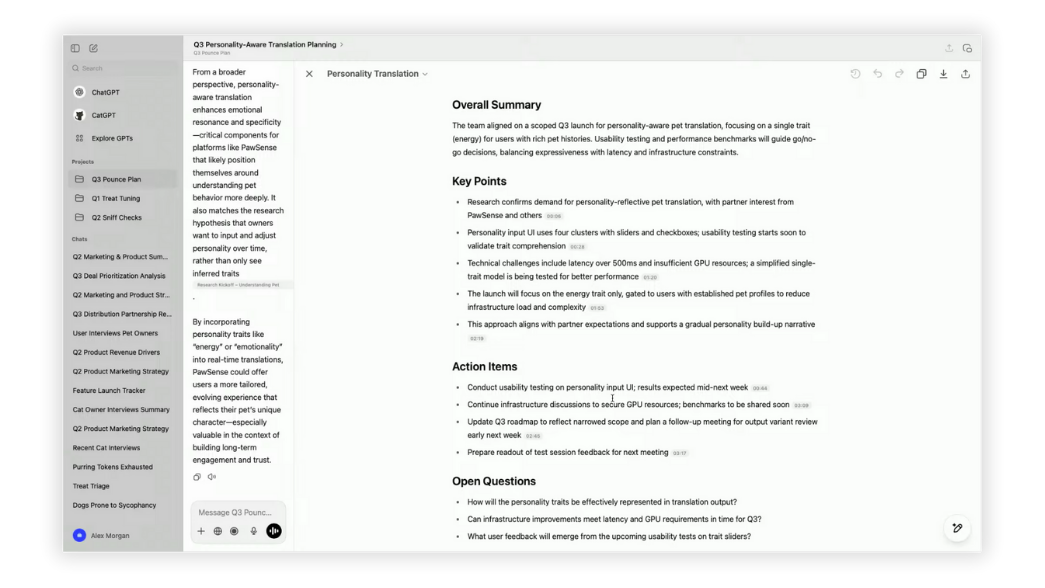 Structured Meeting Output With Full Transcript Links | ChatGPT record review