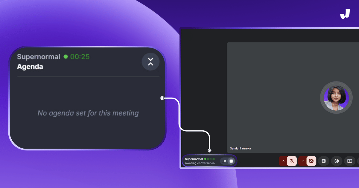 Supernormal AI Notetaker showing an empty agenda during a meeting with no agenda set