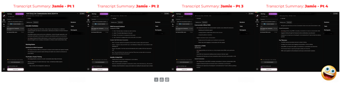Transcript Summary of a real user who previously used Otter.ai and now switched to Jamie's pro version