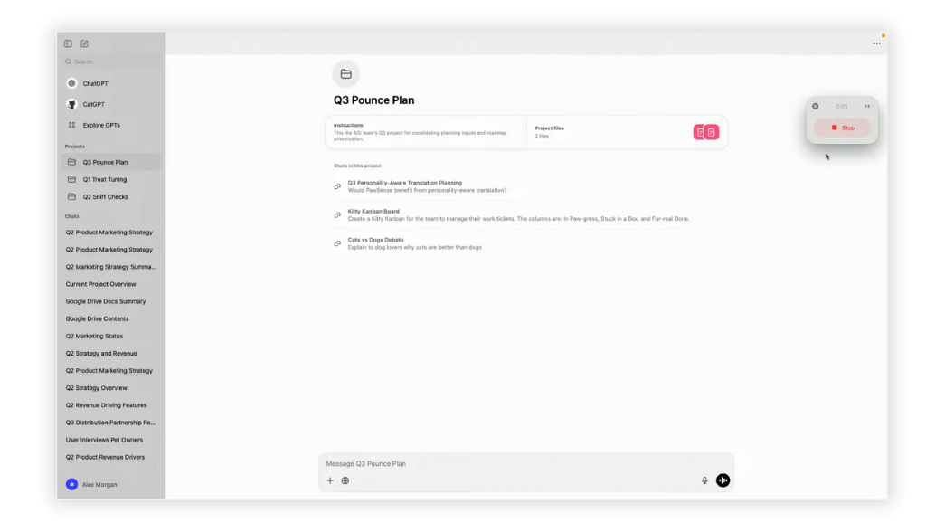 When you click it, ChatGPT starts writing down everything being said in real time. | ChatGPT Record Review
