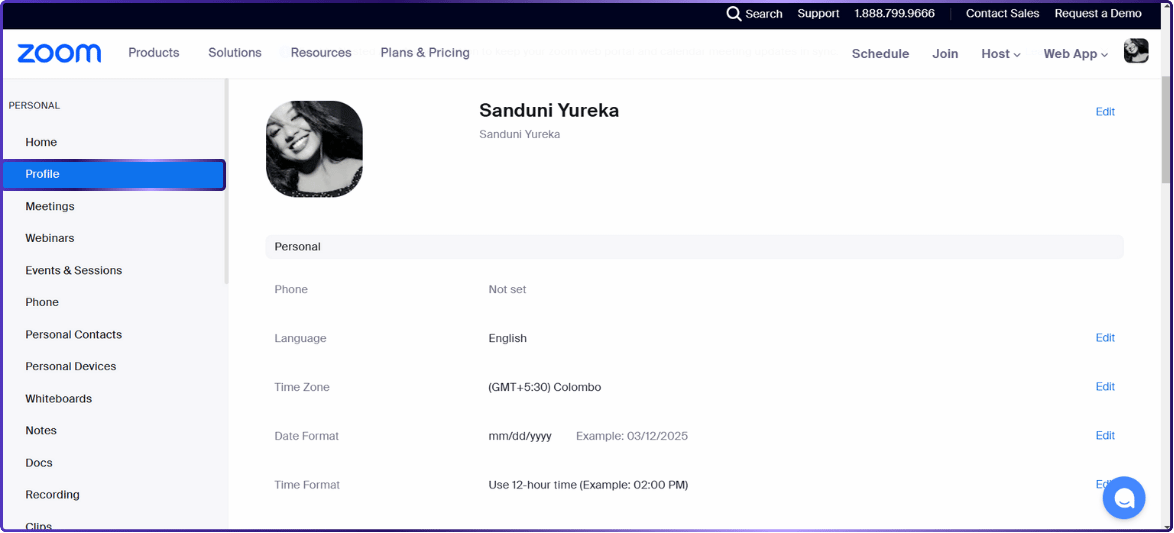 Zoom Profile Name