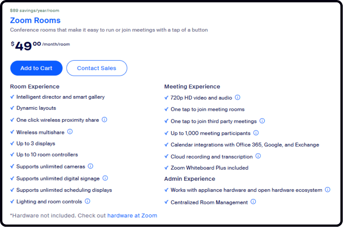 Zoom Rooms Pricing