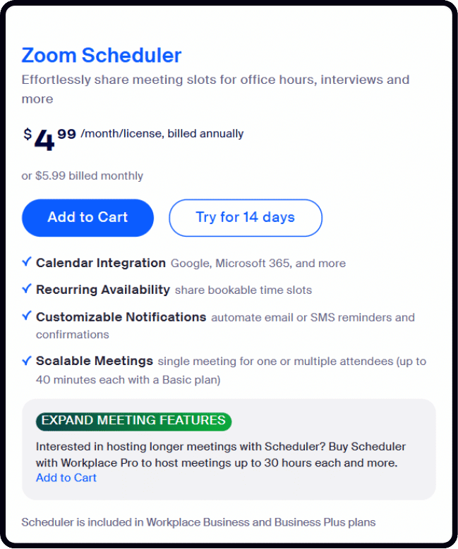 Zoom Scheduler Pricing