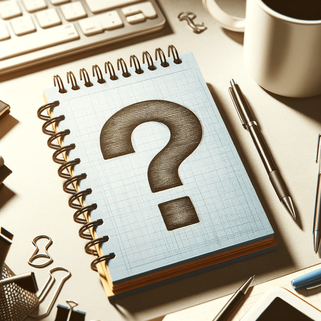 a notepad with a question mark