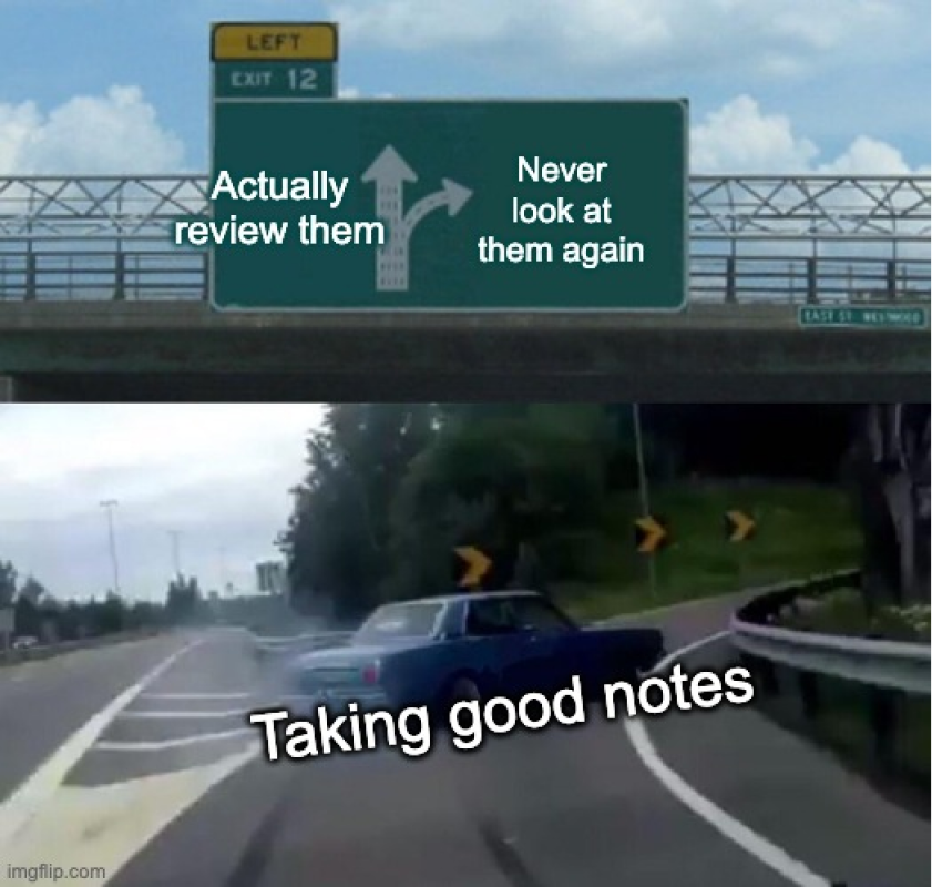 actually review them , never look at them again, taking good notes