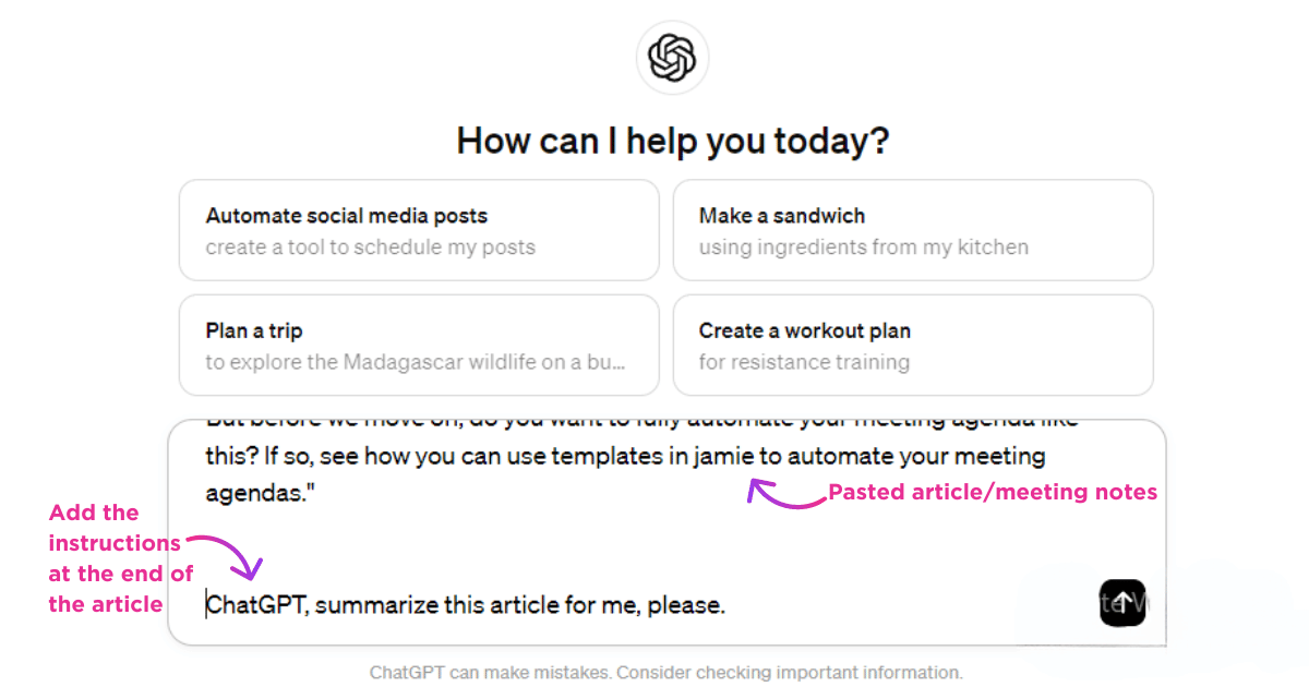 add the instructions at the end of the article | how to use chatgpt to summarize an article