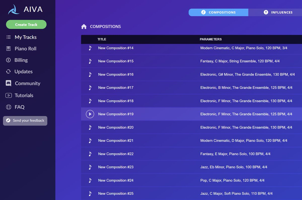 aiva music generator menu icons to represent