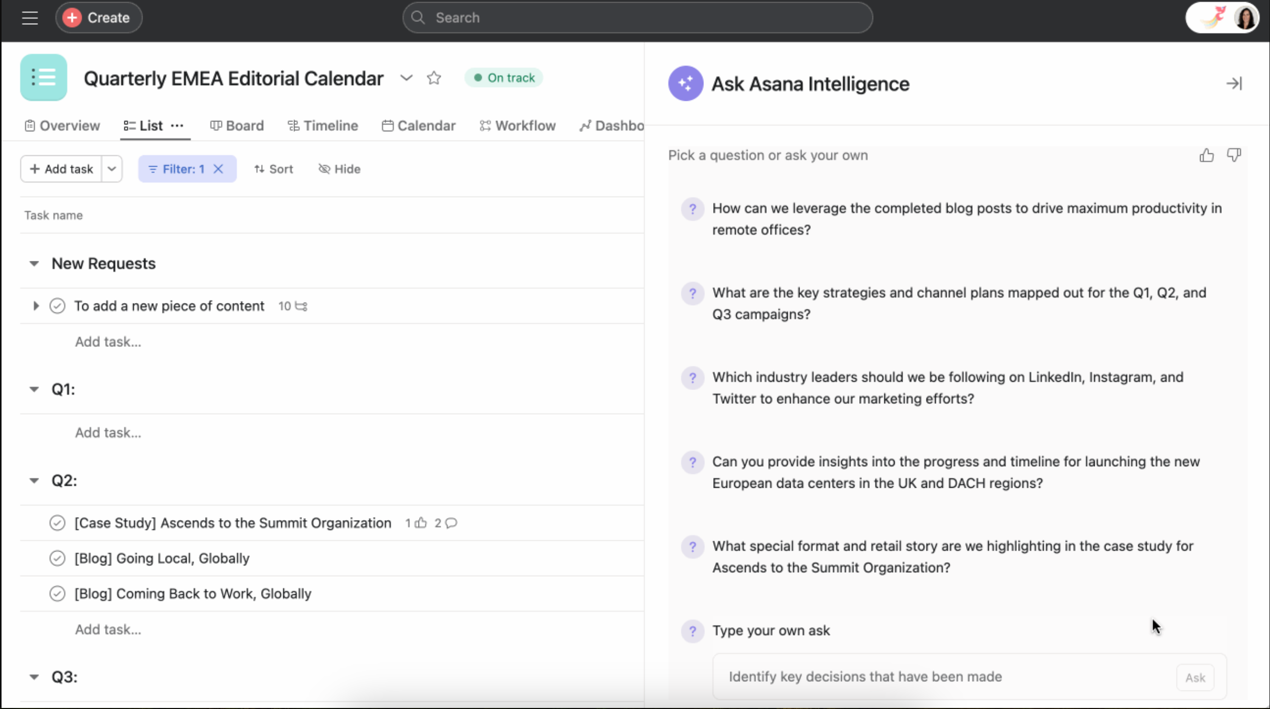 asana ai features