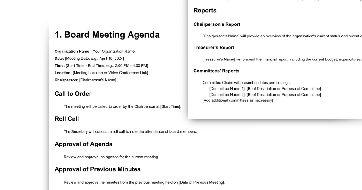 board meeting agenda template overview