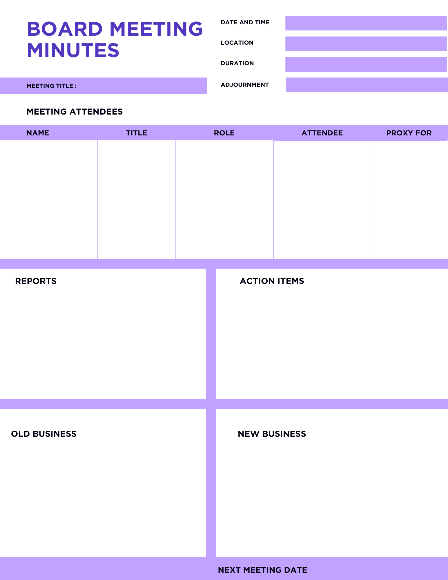 board meeting notes sample template