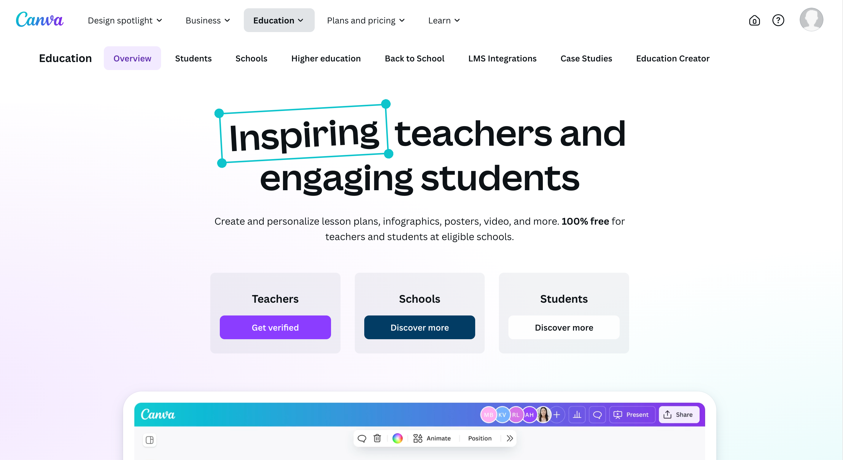 canva landing page, canva is one of the best ai tools for teachers