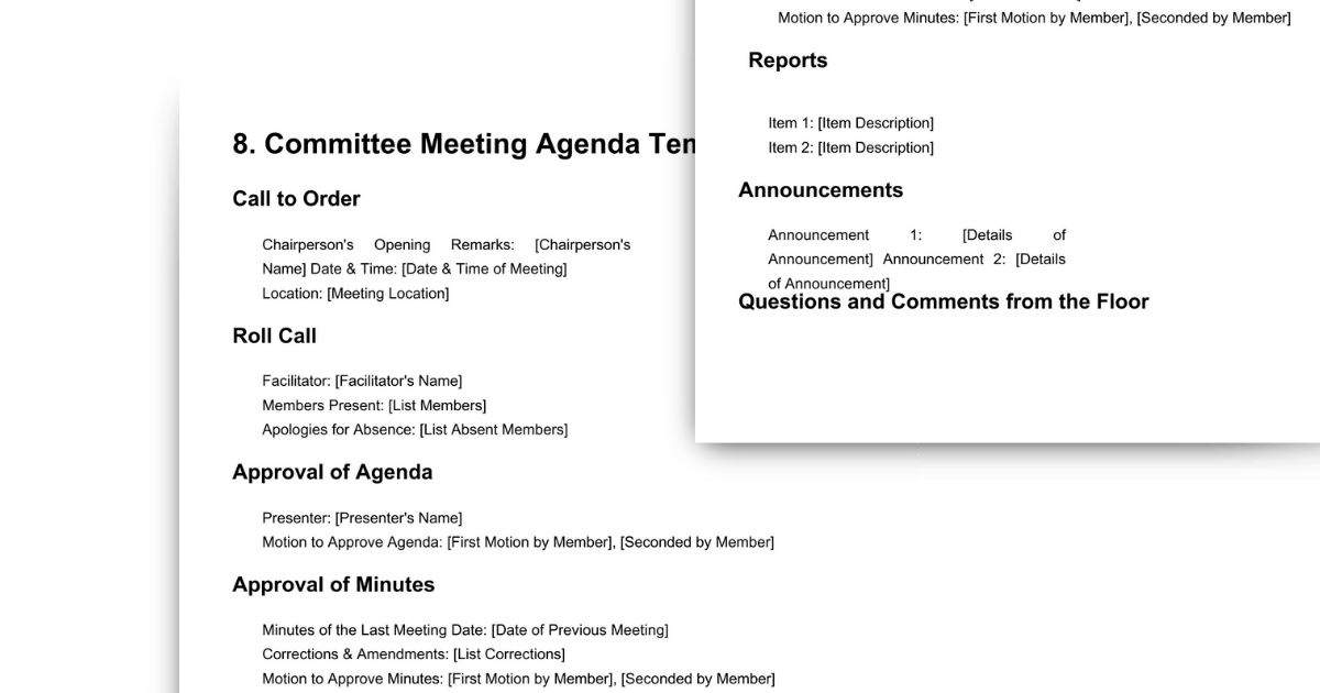 committee meeting agenda template overview