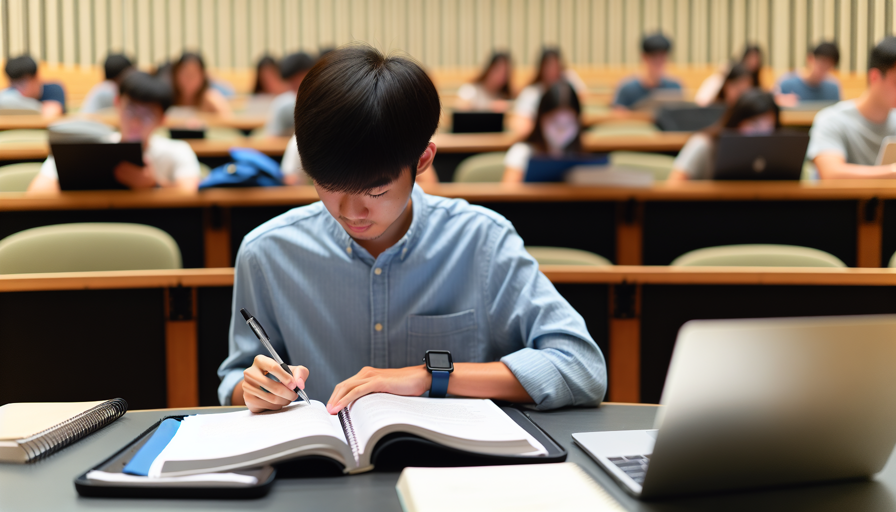 cornell notes. Photo of a student taking Cornell notes during a lecture.
