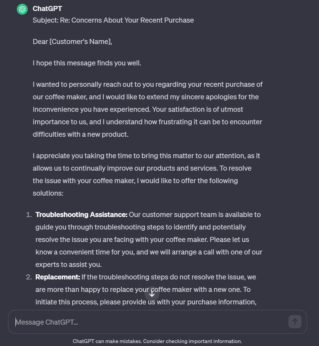 drafting emails with ChatGPT
