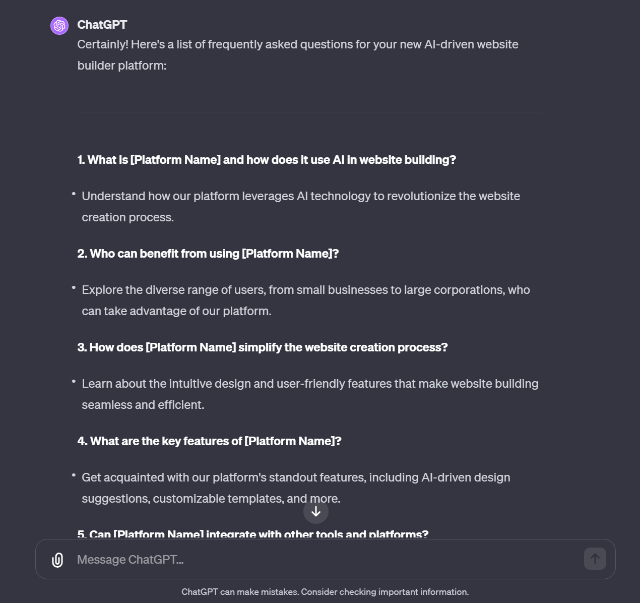 generating an FAQ section with ChatGPT