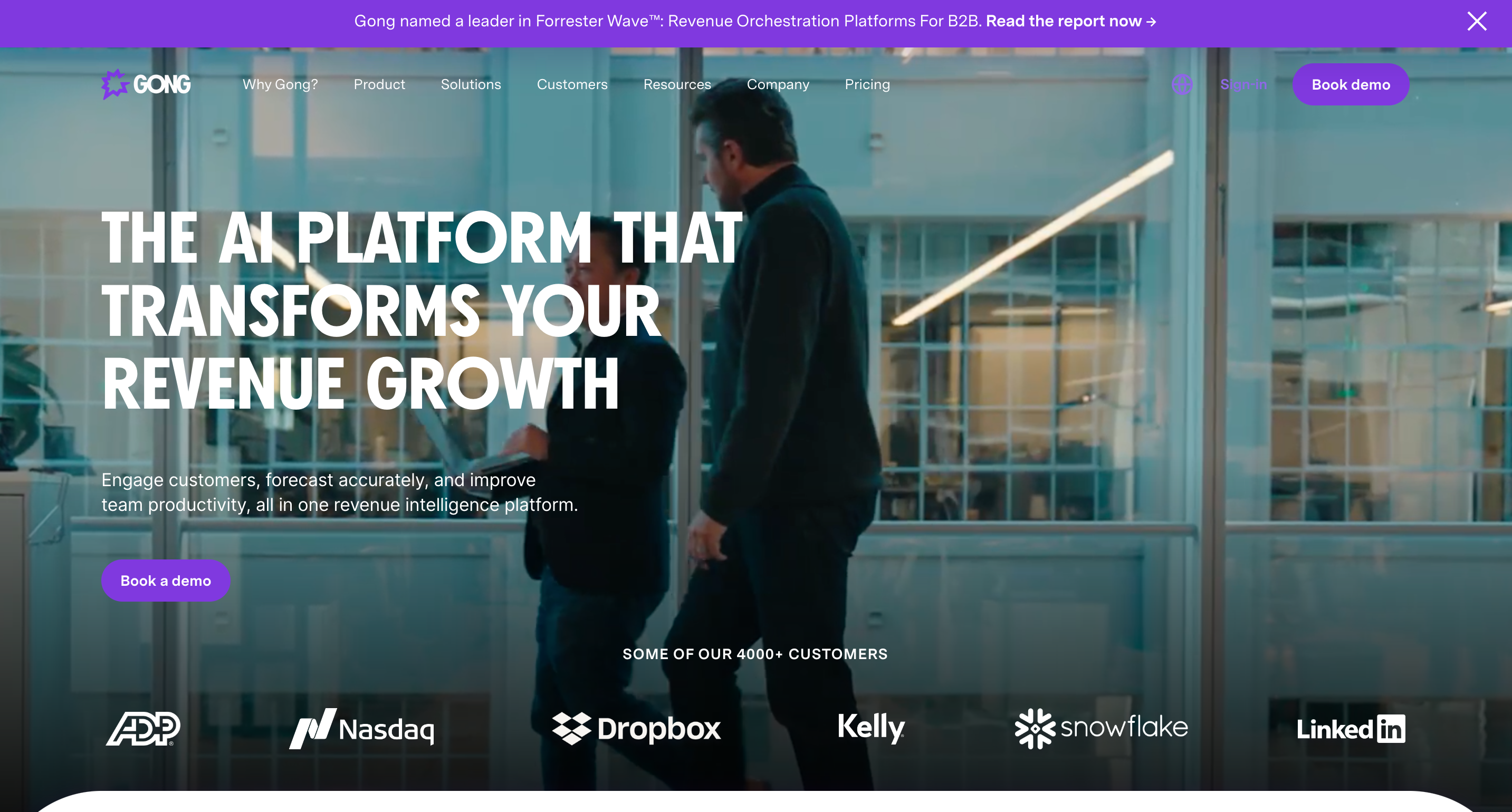 gong ai, landing page of one of the sales coaching software
