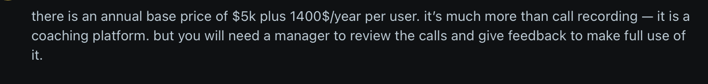 gong pricing recorded in reddit by a gong user