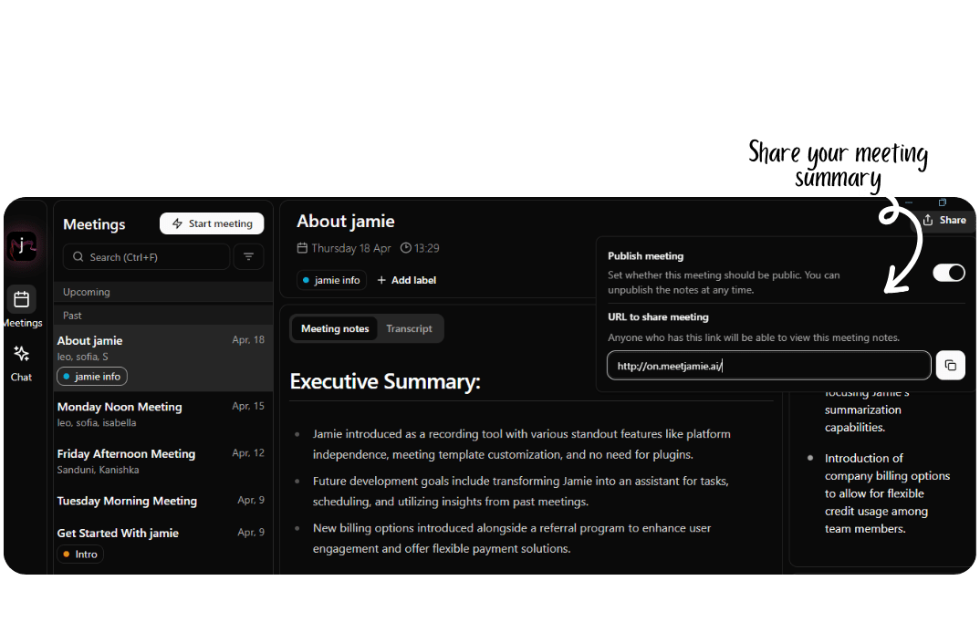 jamie lets you share your meeting notes with a click of a button