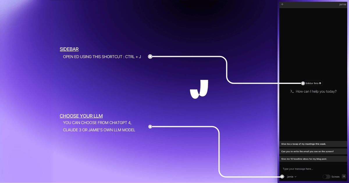 jamie's executive sidebar that is powered by 3 llms ChatGpt, Claude and jamie's own LLM