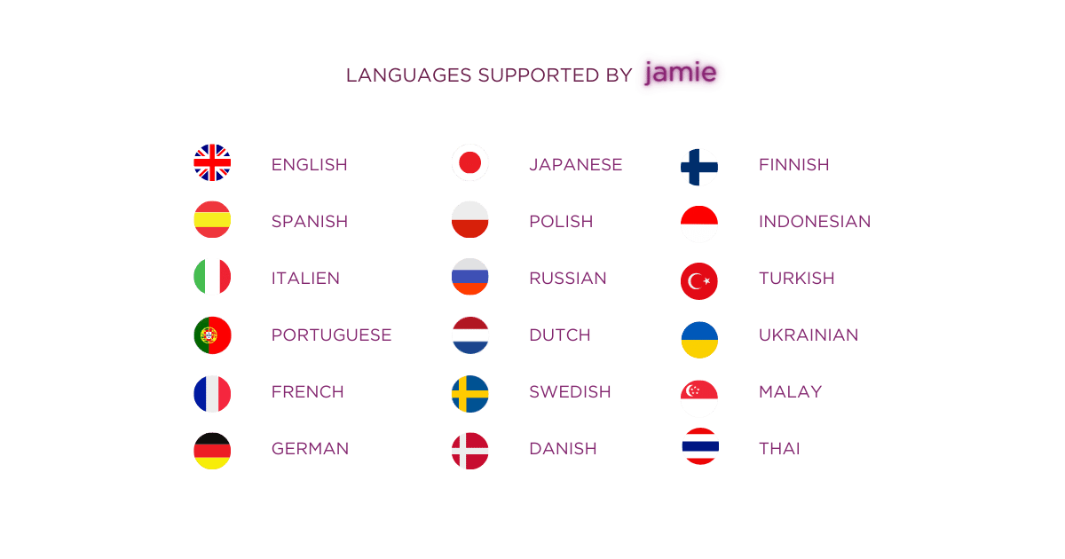 languages supported by jamie