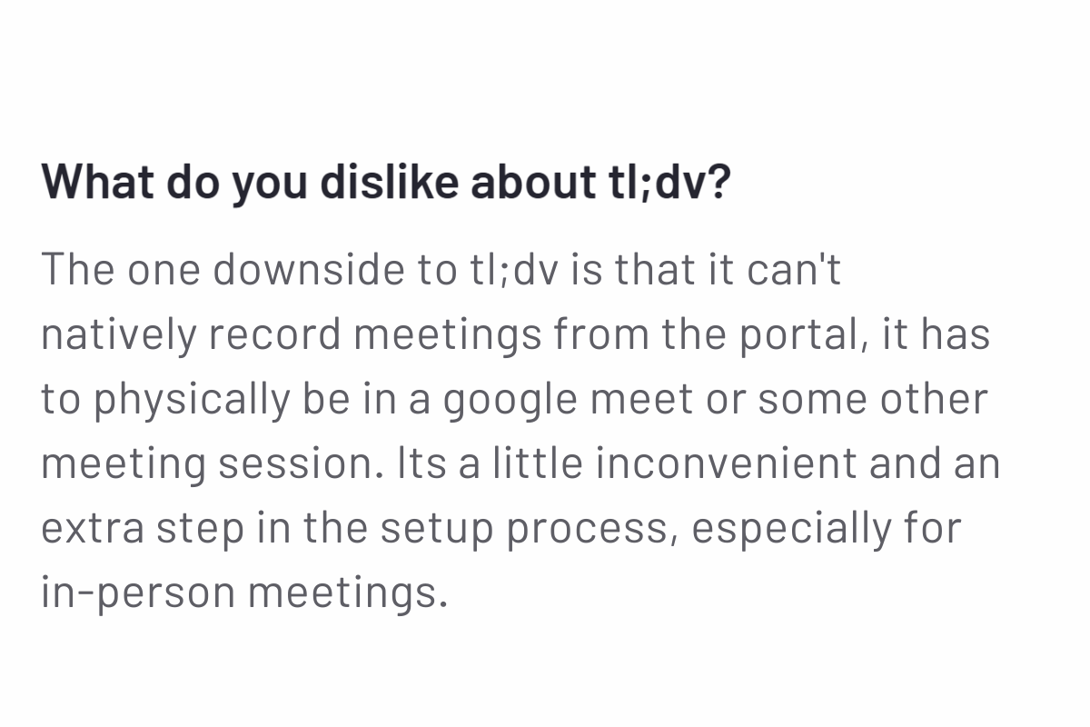 negative user review of tl;dv at G2 | tl;dv vs Jamie