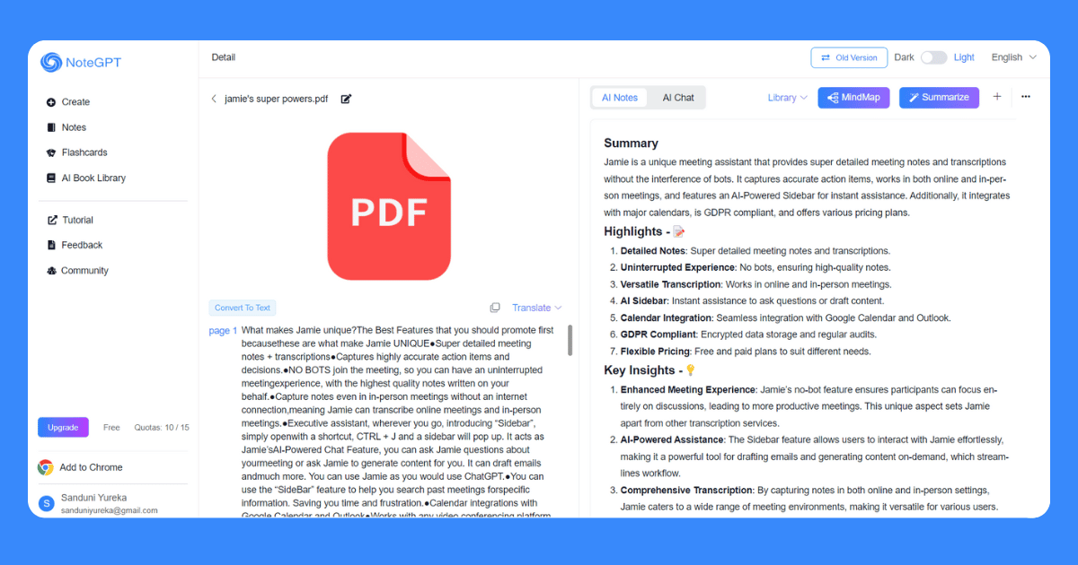 notegpt, summarizing tool summarize a pdf screenshot