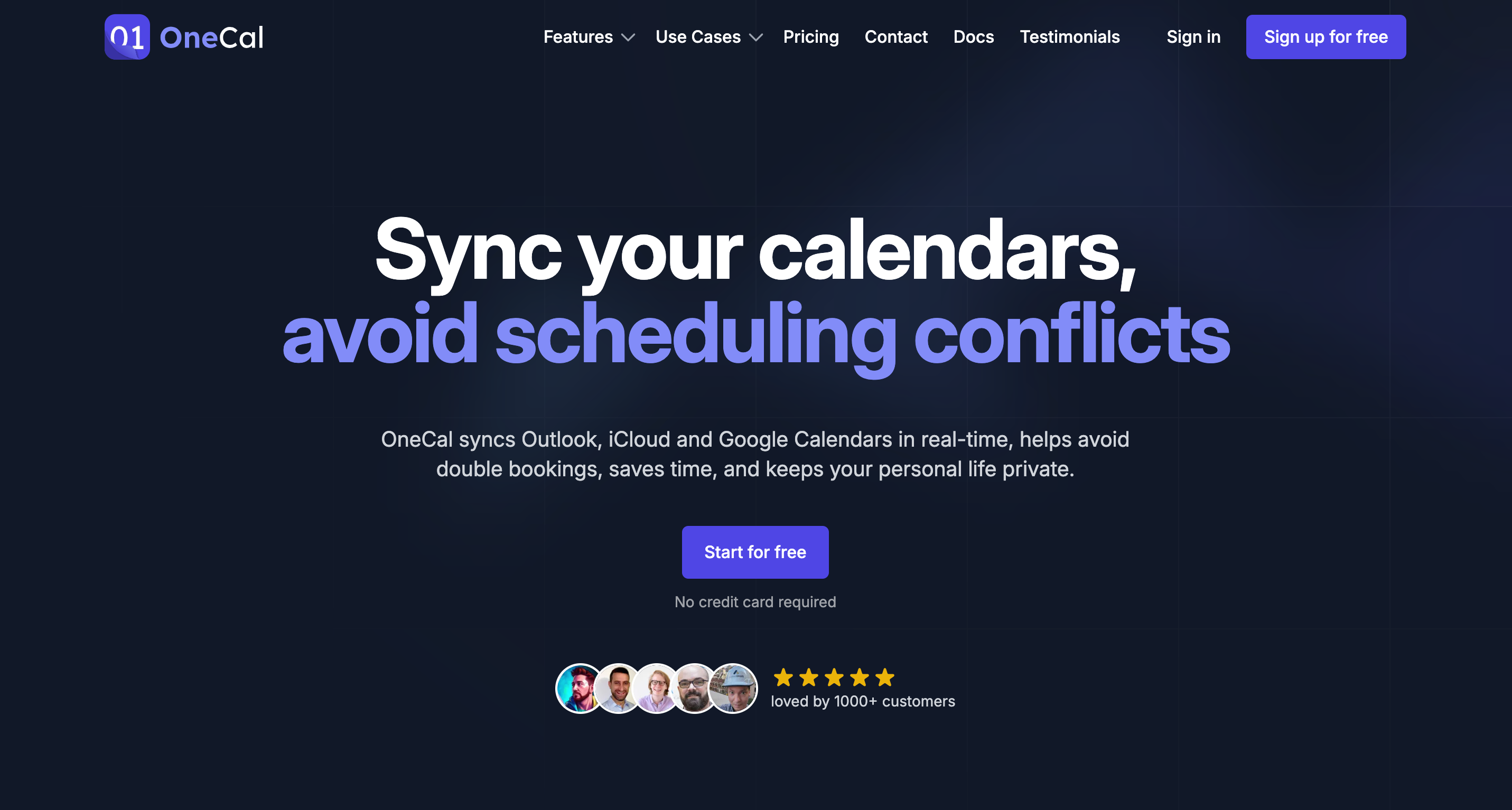 onecal landing page, one of the best ai project management tools