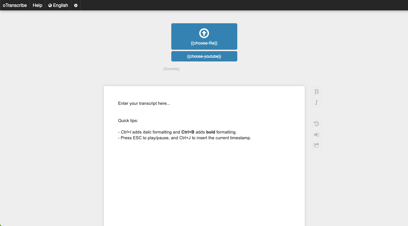 otranscribe free transcription software dashboard
