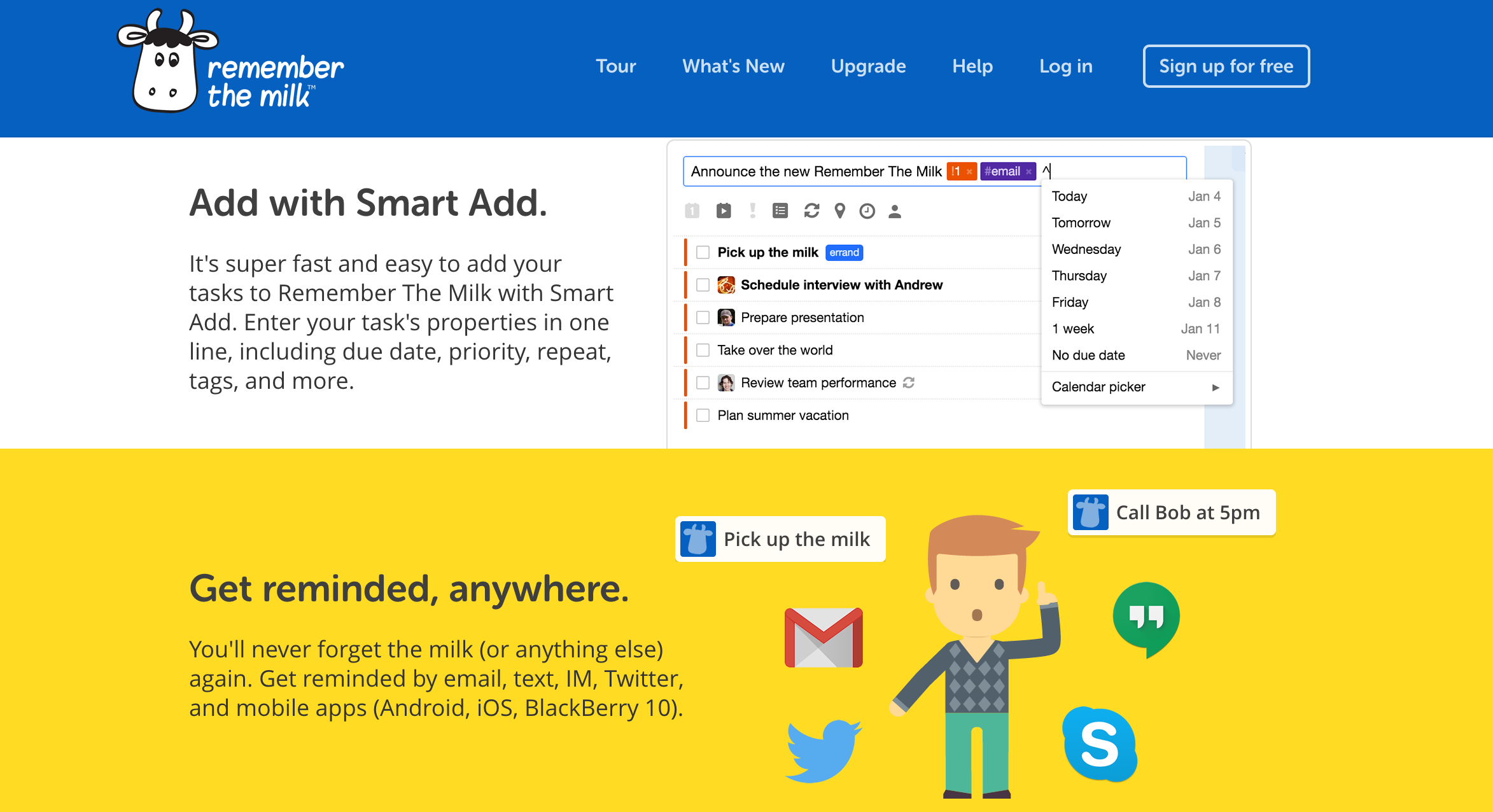 remember the milk app landing page, tool for people with adhd