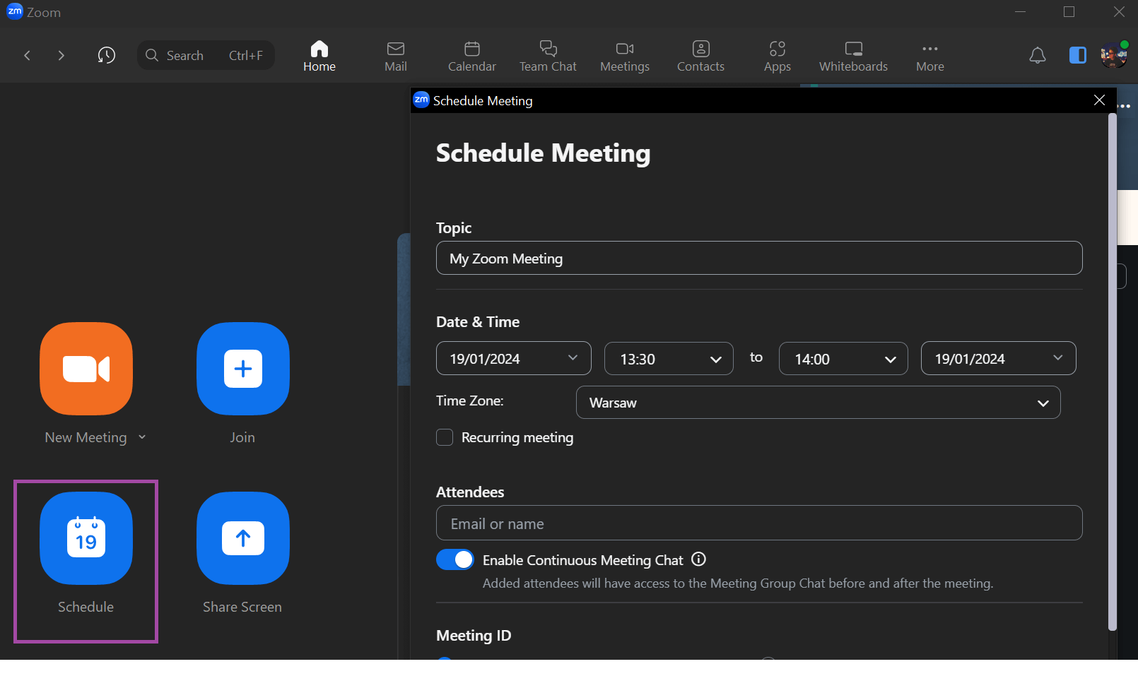 scheduling a recurring meeting on zoom