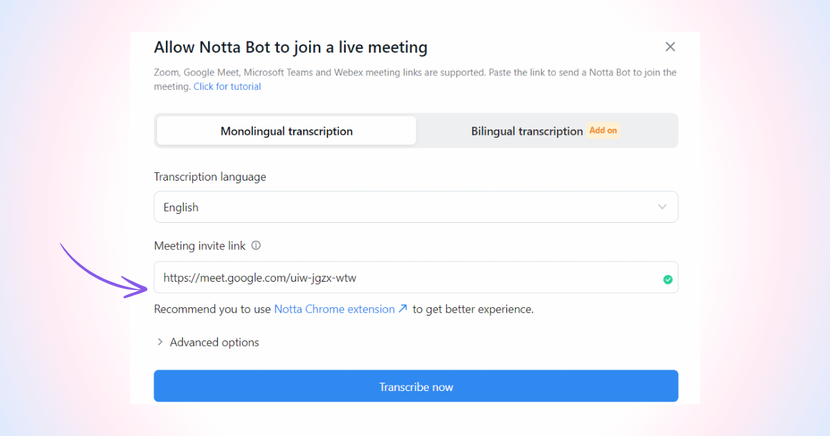 screenshot showcasing an added meeting link